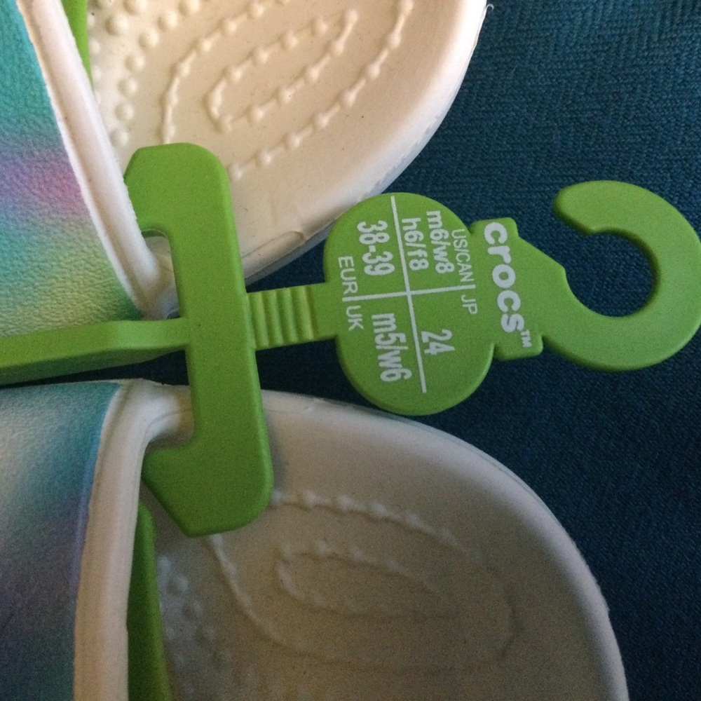 CROCS White Sandals with Iridescent Blue-Green Straps - Picture 4 of 10